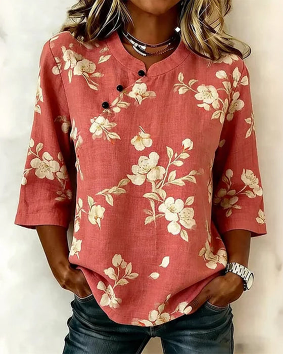 Bluse Blumenprint Seitenknopf 3/4-Arm