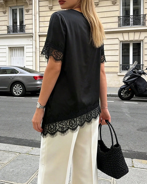 Bluse Unregelmäßig Spitze Lässig