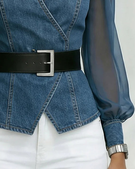 Bluse aus elegantem Mesh und Denim