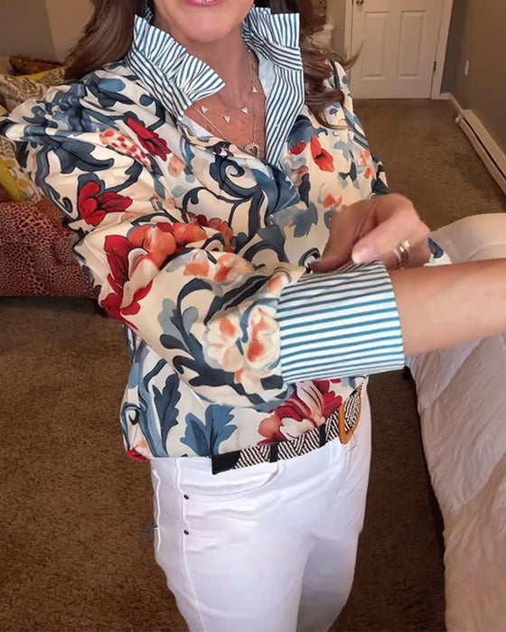 Bluse Puffärmel floral gestreift