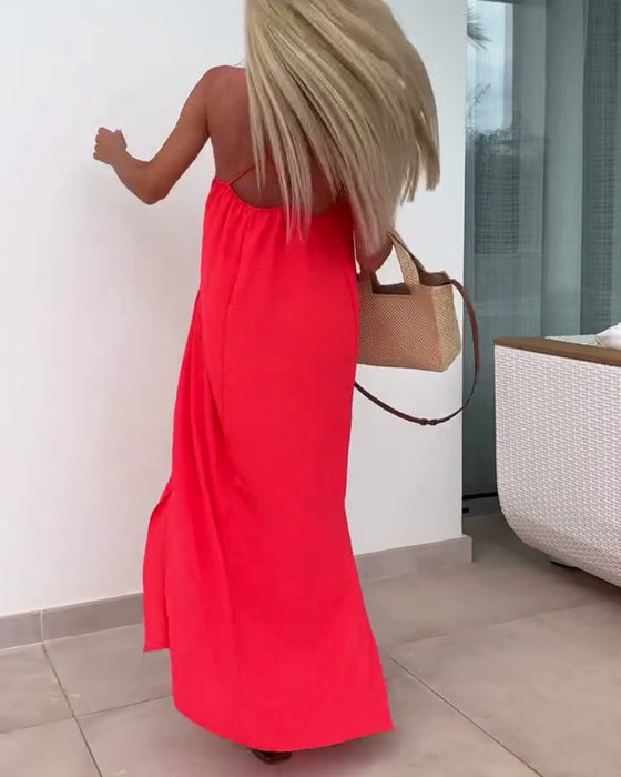 Kleid Ärmellos Strapless Einfarbig Schlitz