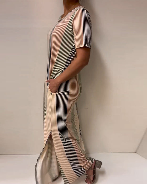 Kleid Gestreift Schlitz Casual Long
