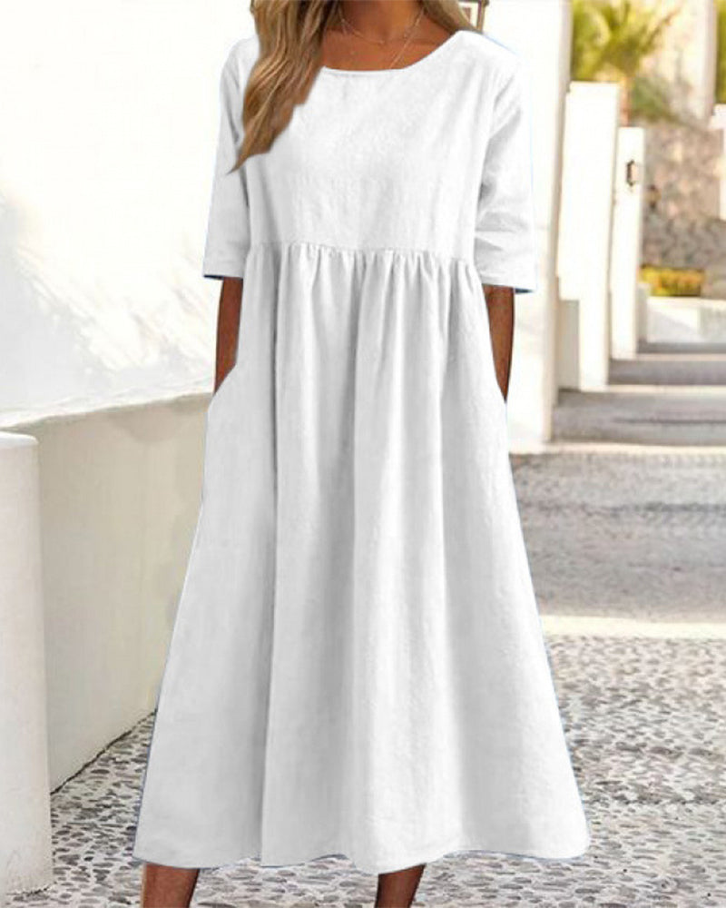 Kleid Kurzarm Tasche Gerafft