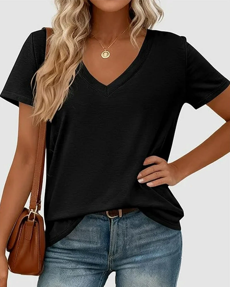 T-Shirt Pullover V-Ausschnitt Uni