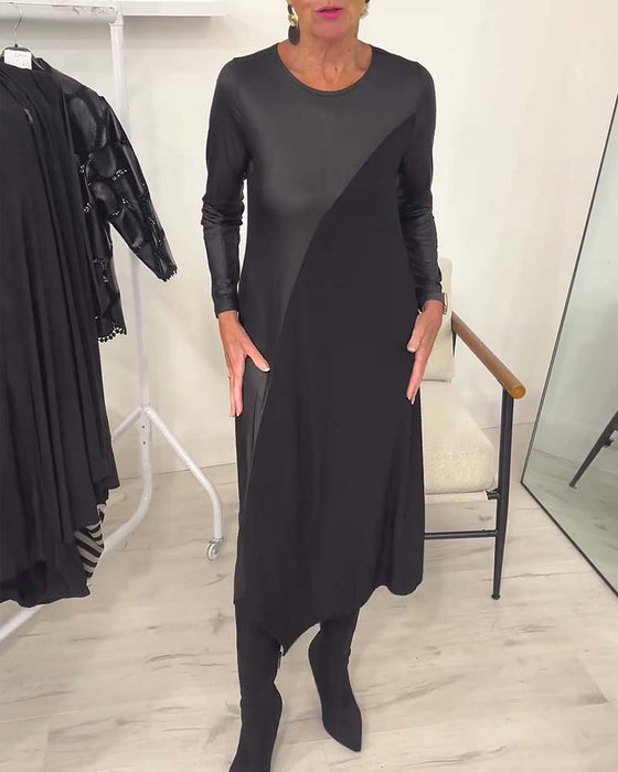 Kleid Schrägschnitt Patchwork Lang