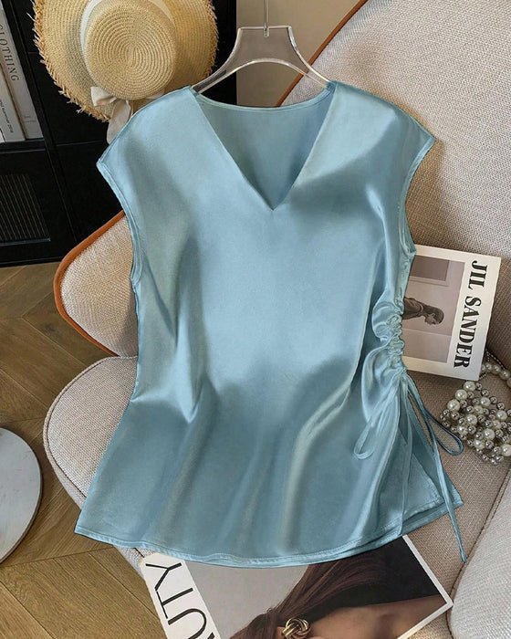 Ärmellose Bluse Mit V-Ausschnitt Und Kordelzug
