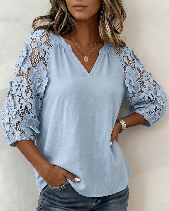 Bluse Blumen Patchwork Lässig