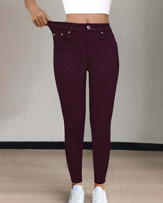 Hose Damen Tasche Einfarbig Skinny Lässig