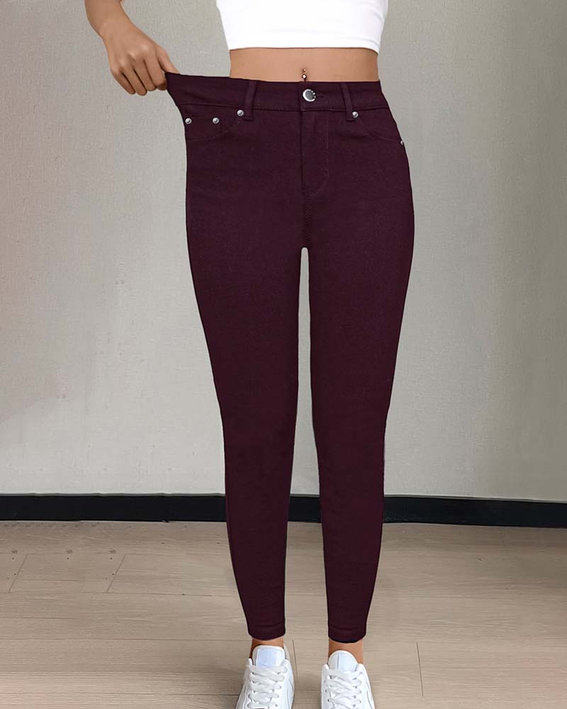 Hose Damen Tasche Einfarbig Skinny Lässig