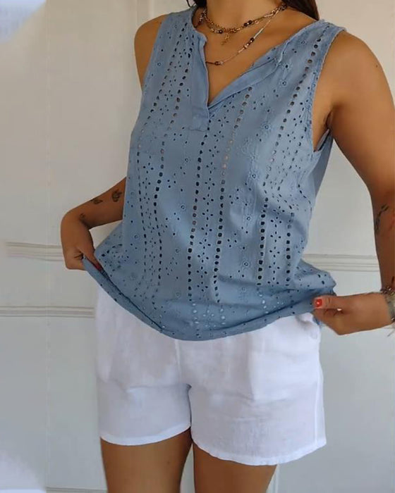Tanktop ärmellos einfarbig mit Ausschnitten