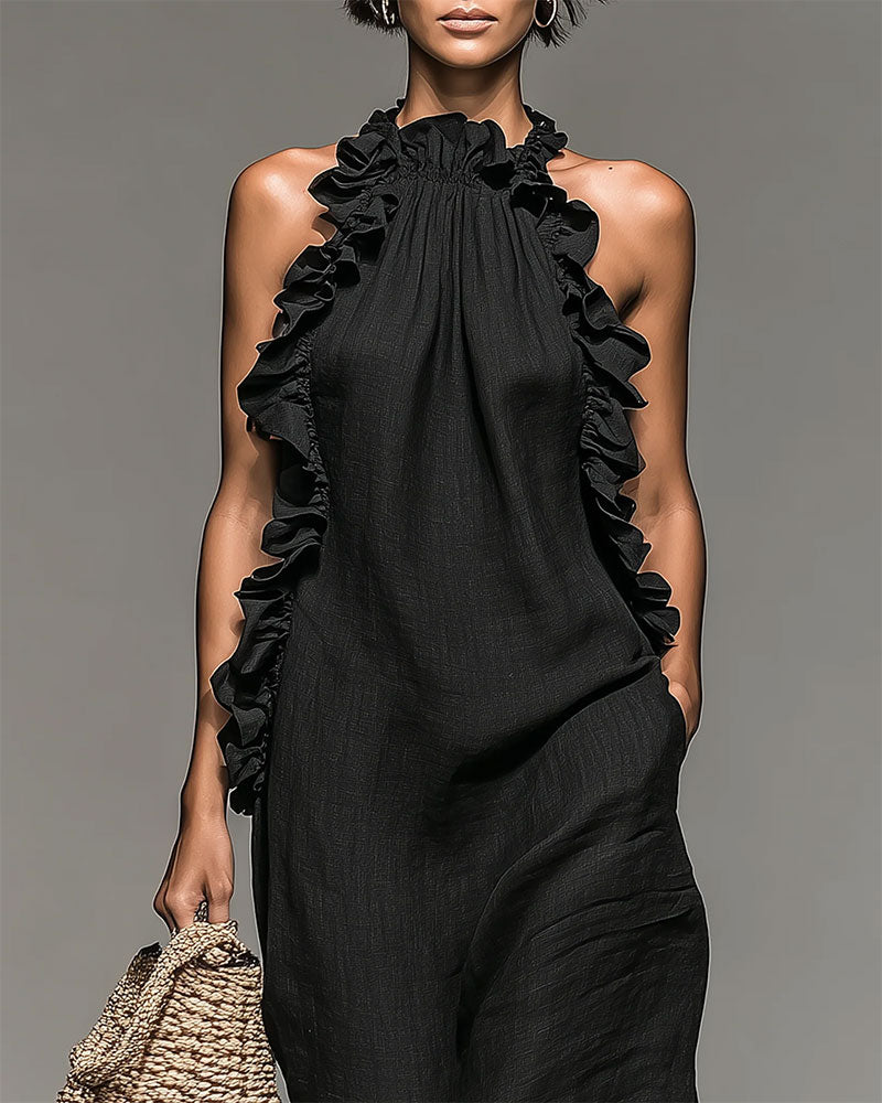 Kleid Halterneck Gerüscht Lang