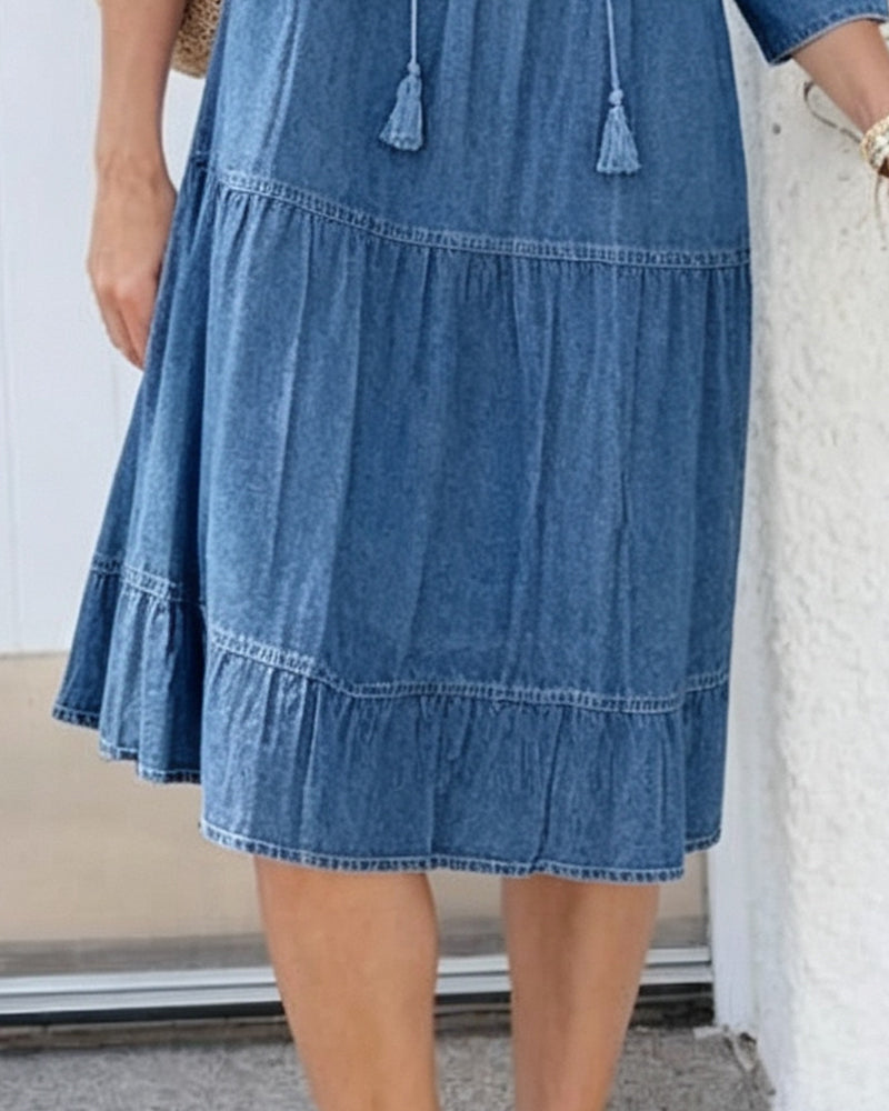 Kleid Locker Krawatten-Detail Denim