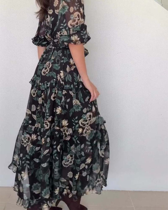 Kleid Vintage Blumig Puffärmel