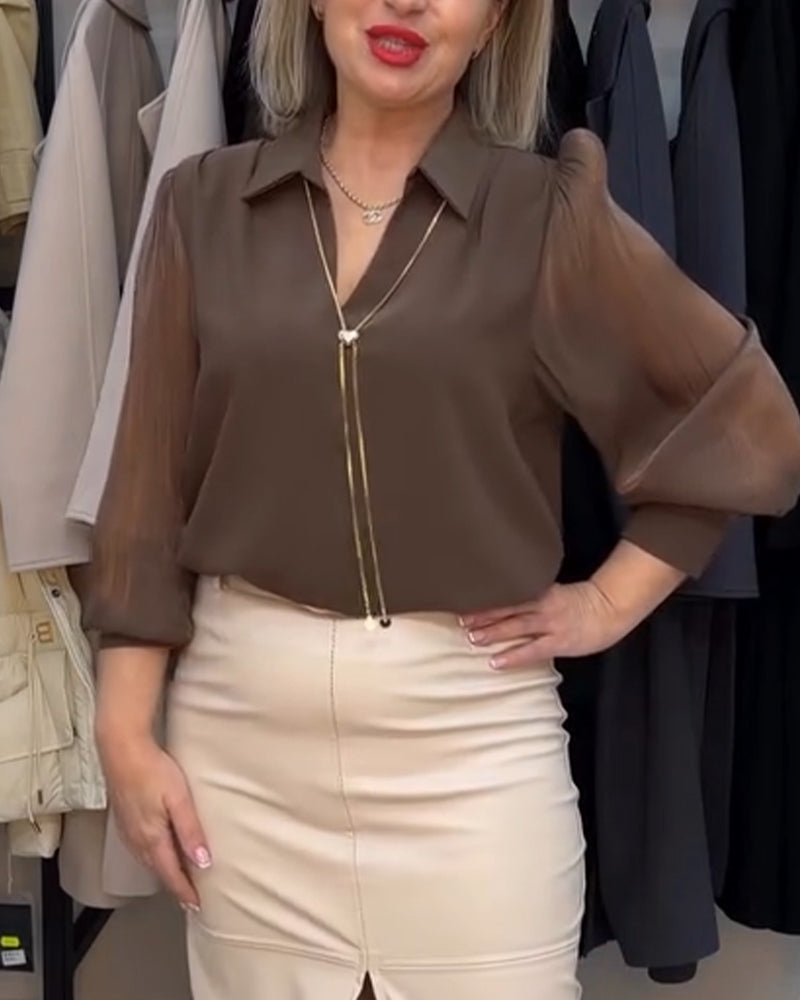 Bluse elegant mit Kragen Chiffon Puffärmel