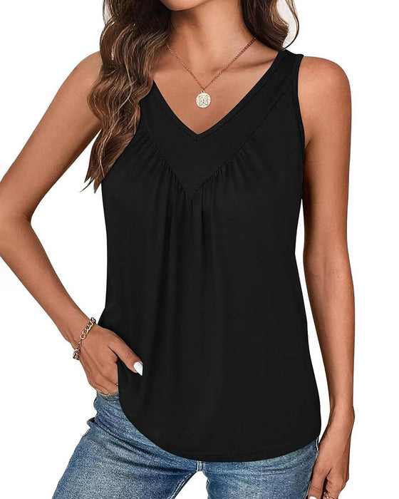 Tanktop Uni Farbe V-Ausschnitt Ärmellos Locker