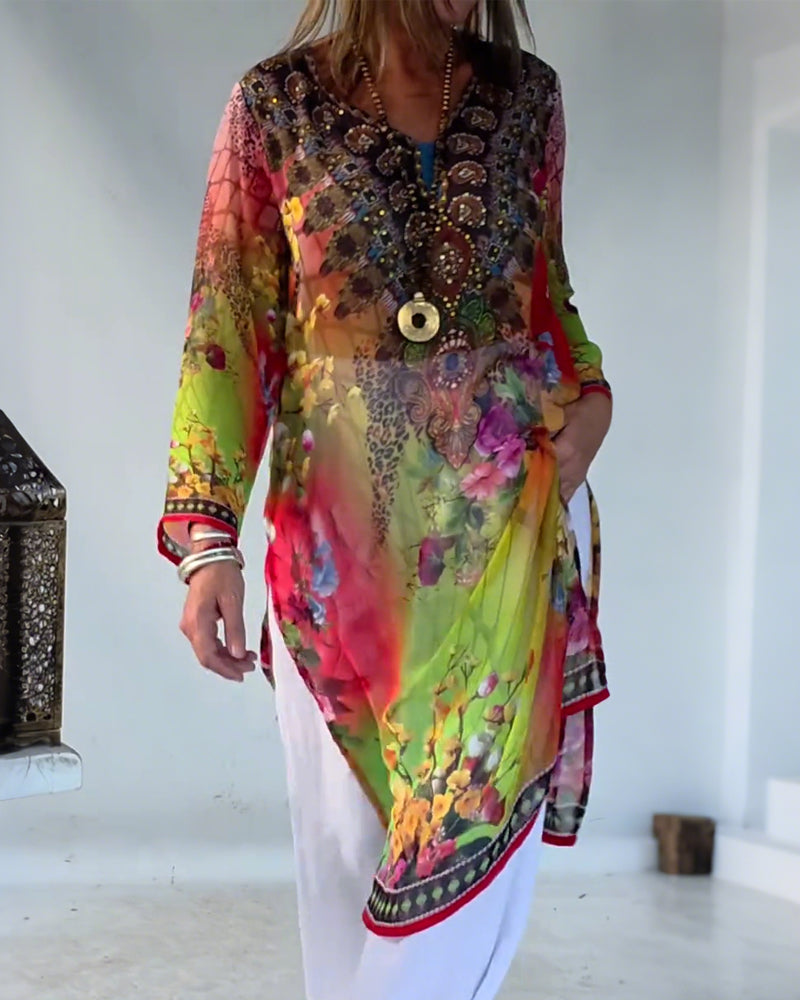 Kleid Bohème-Stil V-Ausschnitt