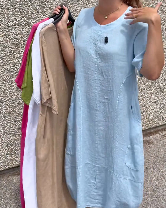 Einfarbiges Kleid Mit Rundhals