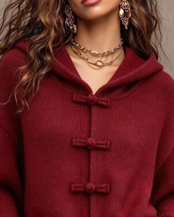 Cardigan Unifarben Mit Kapuze Pullover