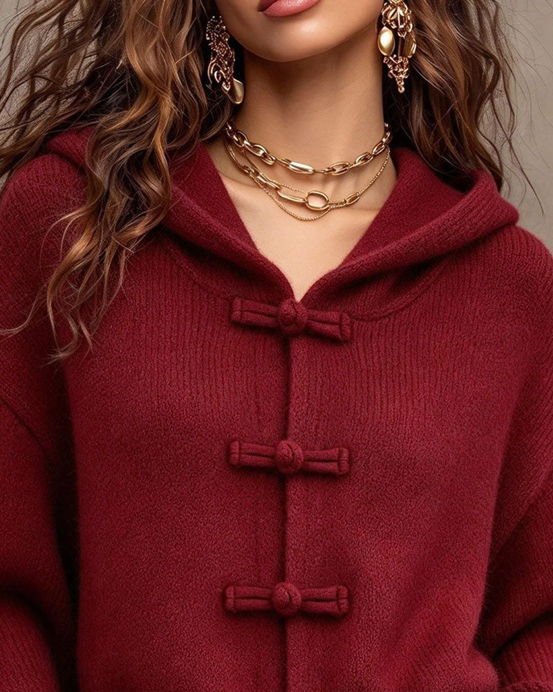 Cardigan Unifarben Mit Kapuze Pullover