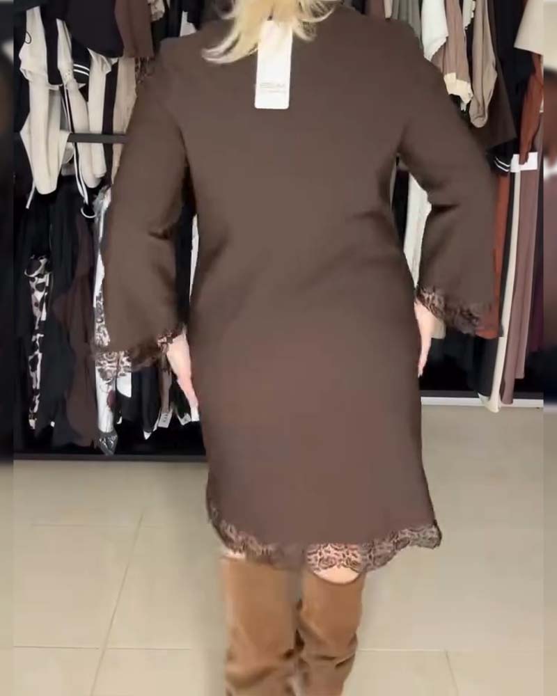 Kleid Geteilte Ärmel Spitze Patchwork Anzug