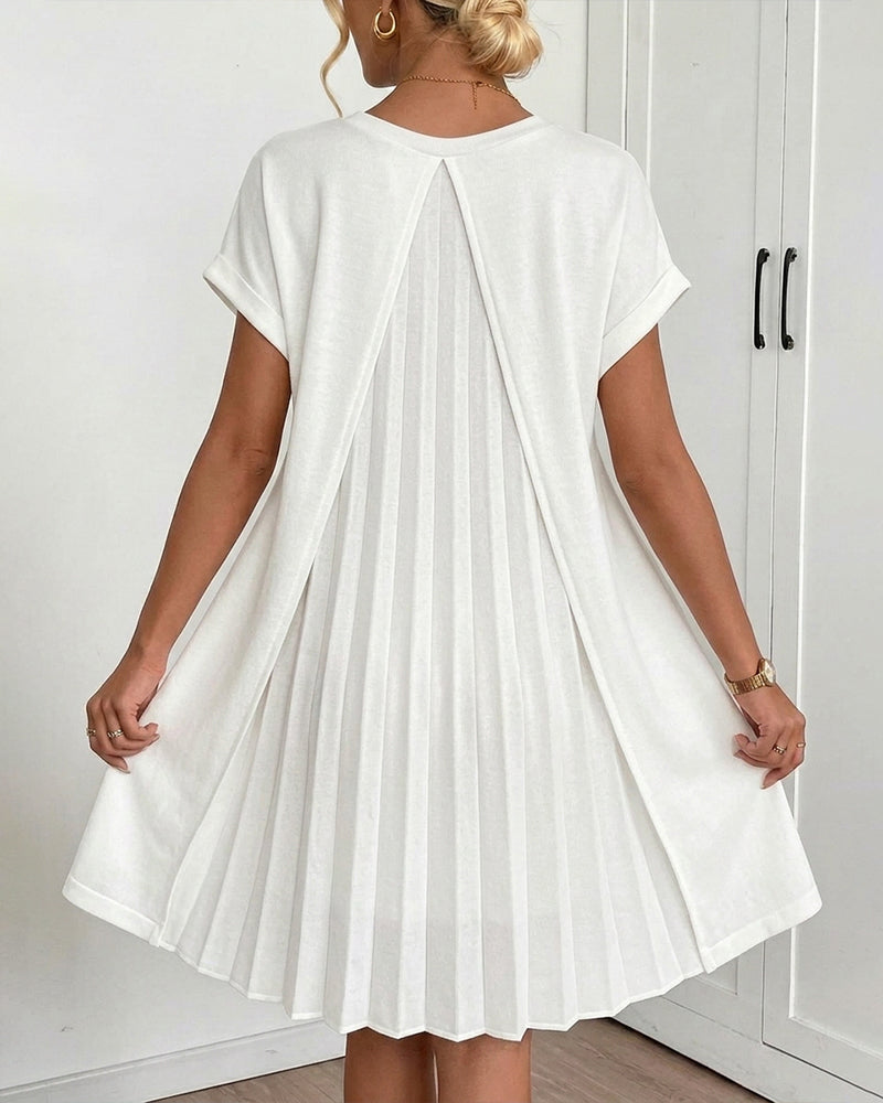 Kleid Plissiert Kurzarm V-Ausschnitt