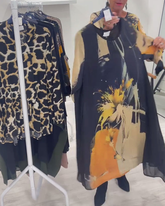 Kleid mit Rundhals-Ausschnitt und Retro-Print