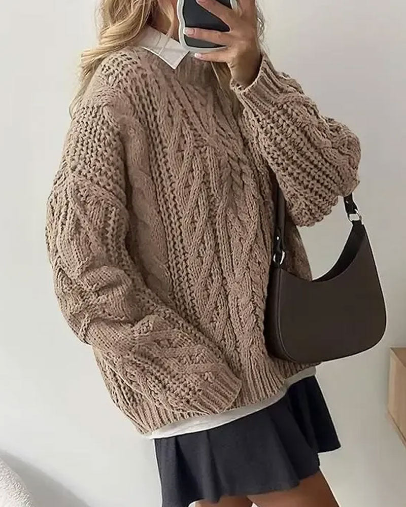 Pullover Locker Zopfgestrickt Rundhals
