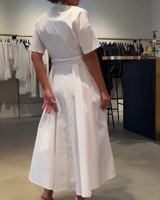 Kleid V-Ausschnitt Binden Taille Weiter Rock