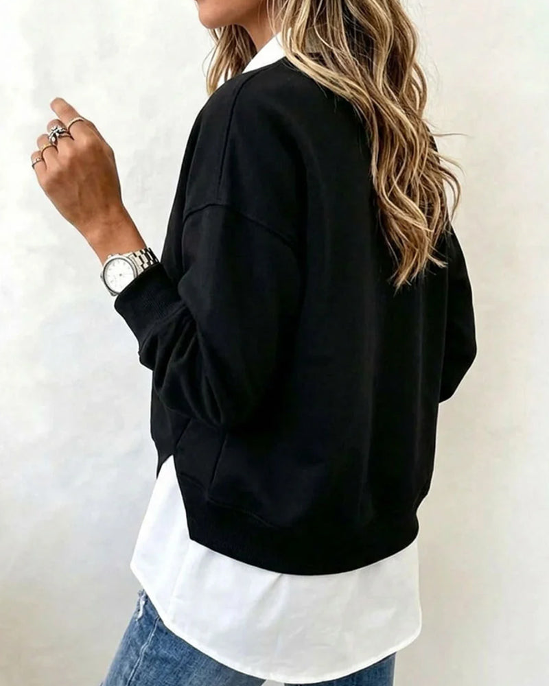 Sweatshirt Falsch Zweiteilig Patchwork Mit Kragen