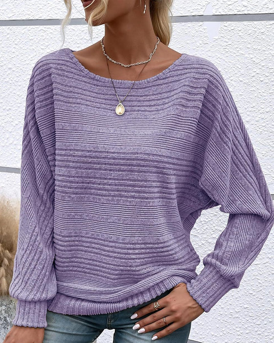 Einfarbiges Langarmshirt mit Rundhals und Streifen