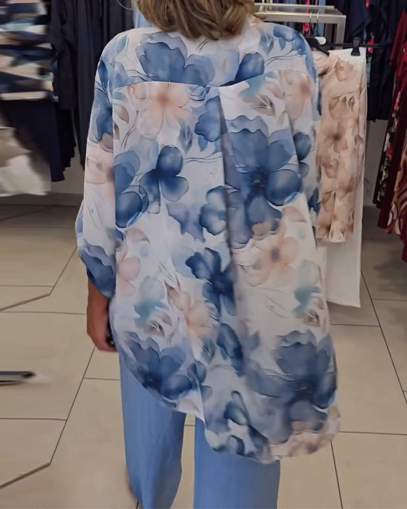 Bluse Aquarell Blumen Lässig