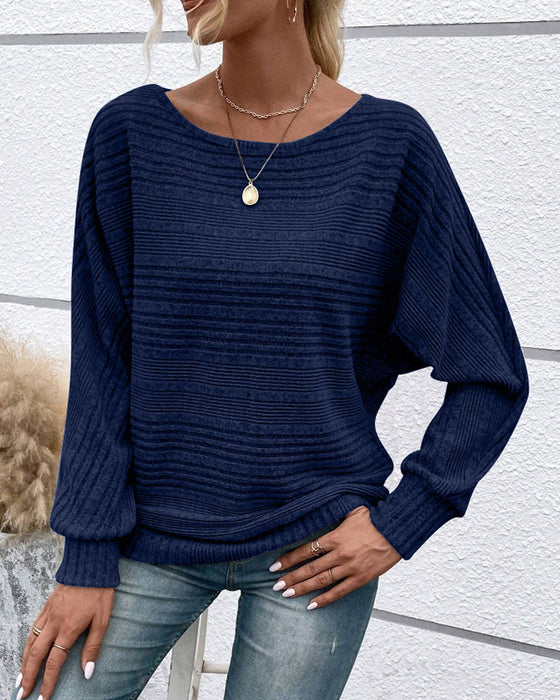 Einfarbiges Langarmshirt mit Rundhals und Streifen