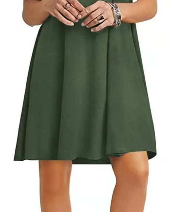Kleid Rüsche Kurzarm Rundhals