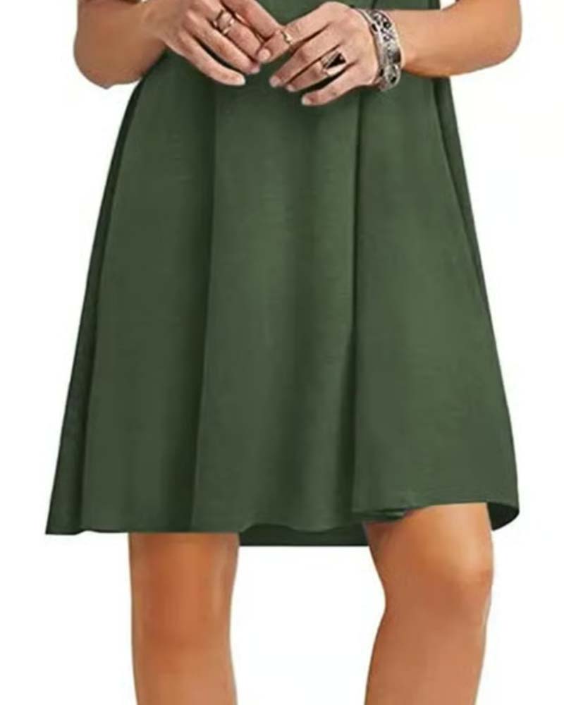 Kleid Rüsche Kurzarm Rundhals