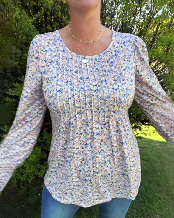 Plissiertes Top mit Blumenmuster und Puffärmeln
