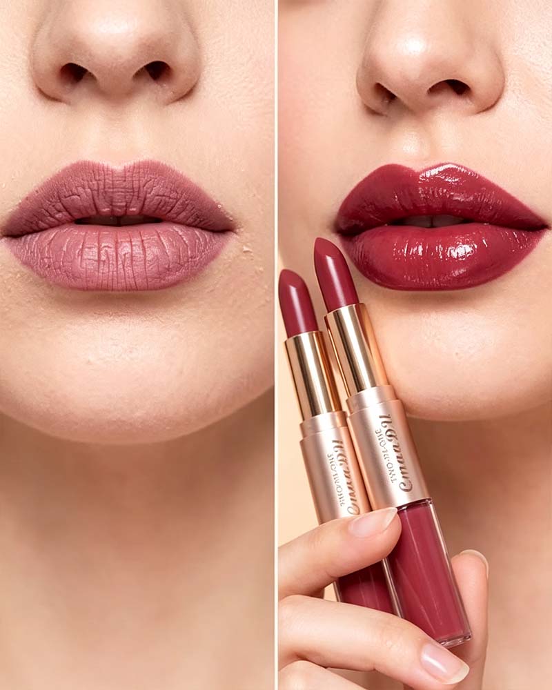 Set 2-In-1 Doppelendig Lippenstift Und Lipgloss