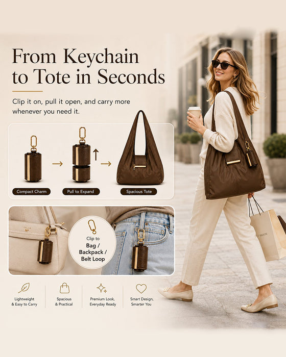 Verwandelbare Charm-Tasche – Stilvolle Vegane Leder Tote & Schlüsselanhänger-Charm