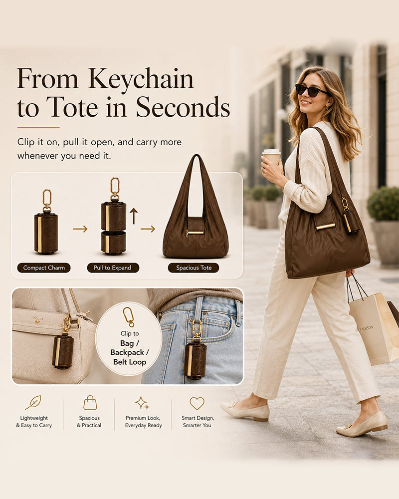 Verwandelbare Charm-Tasche – Stilvolle Vegane Leder Tote & Schlüsselanhänger-Charm