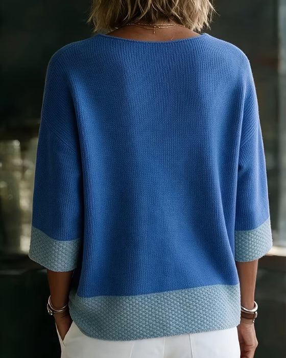 Strickjacke Kontrastfarbe V-Ausschnitt Zwei-Knopf
