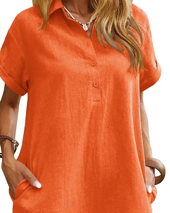 Kleid Revers Knopf Schlitz Kurzarm Lässig