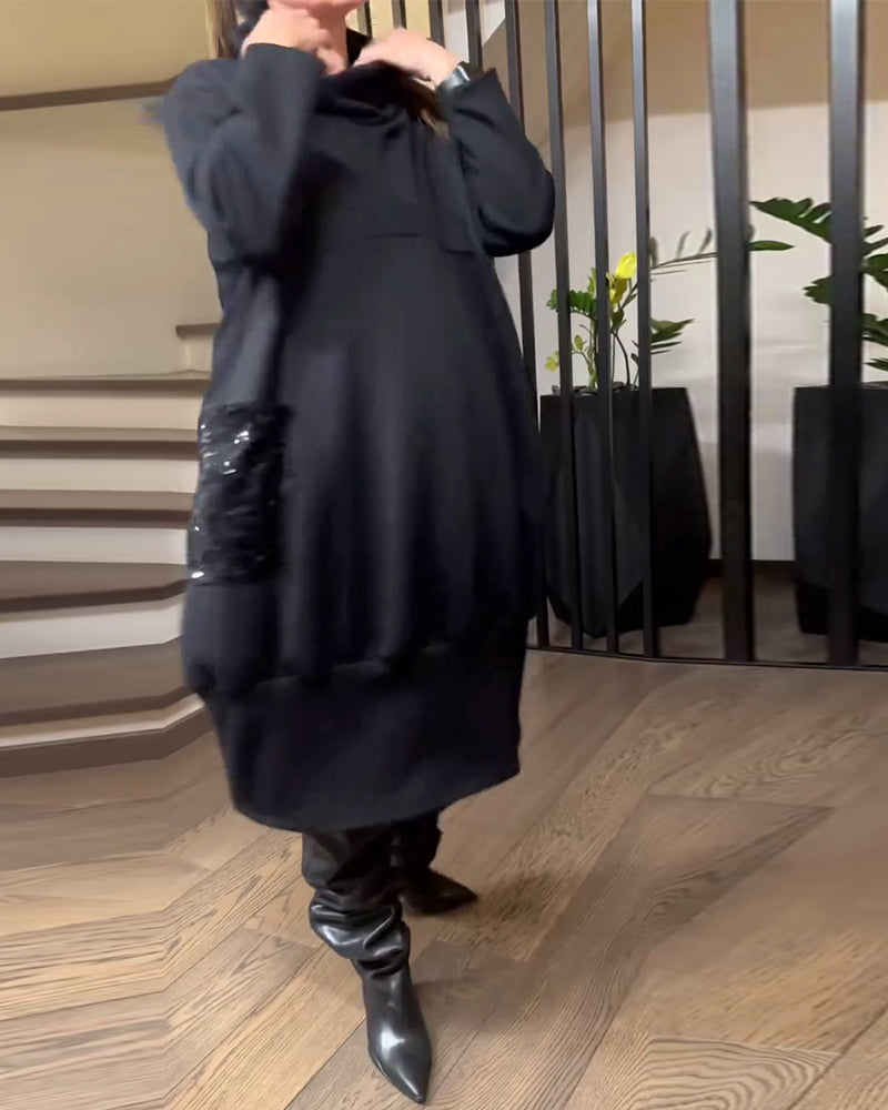 Sweatshirtkleid Hoher Kragen Plus Größe Glitzernd Tasche