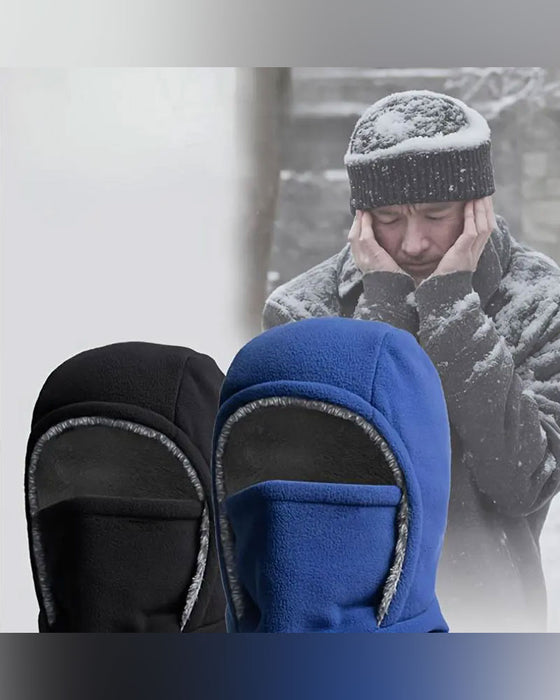 Winter 2 In 1 Mütze Und Gesichtsmaske Winddicht Dickes Fleecefutter Für Outdoor-Sport Schwarz