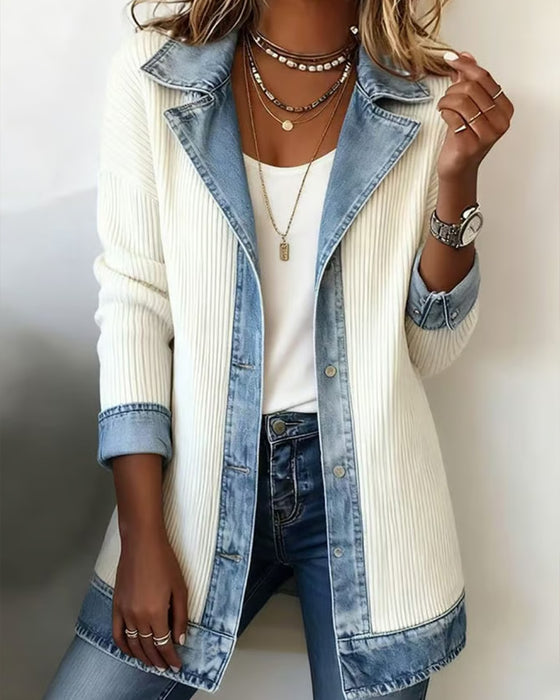 Jacke Revers Knopf Patchwork