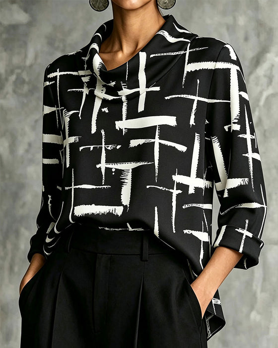 Bluse Mock Cowl Neck Kreuz Muster