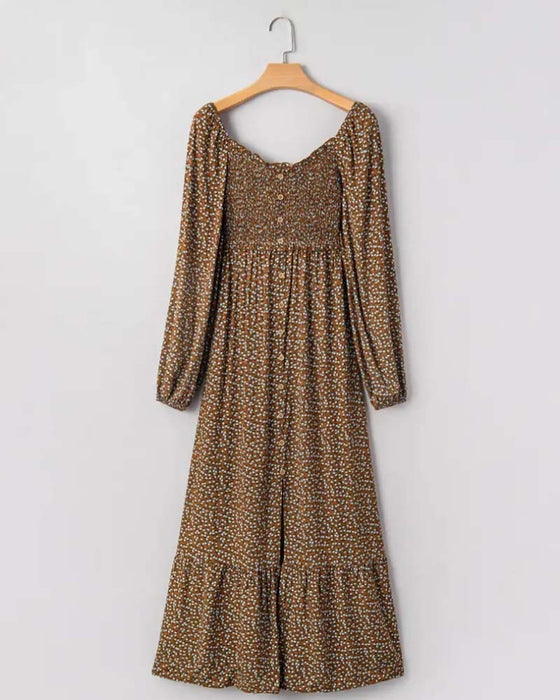 Kleid Blumen Viereckiger Ausschnitt Langarm Maxi