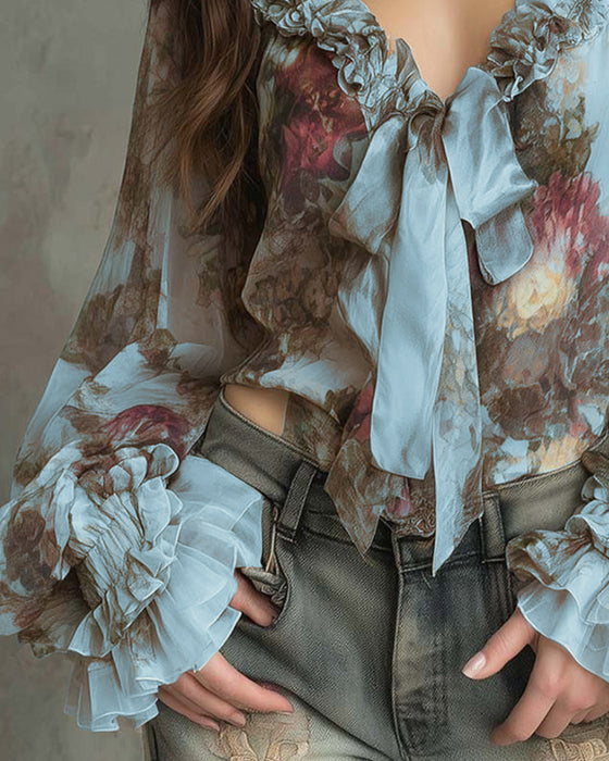 Bluse Lotusdruck Elegant