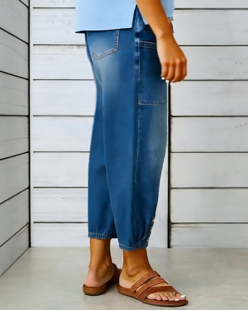 Jeans Elastischer Bund Multi-Tasche Jogger