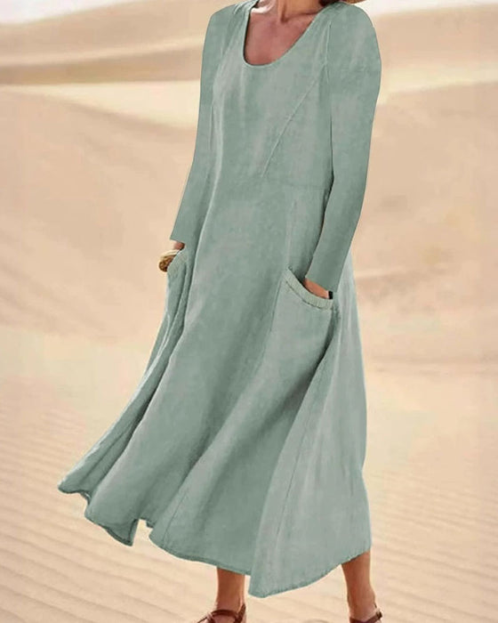 Kleid Einfarbig Langarm Rundhals