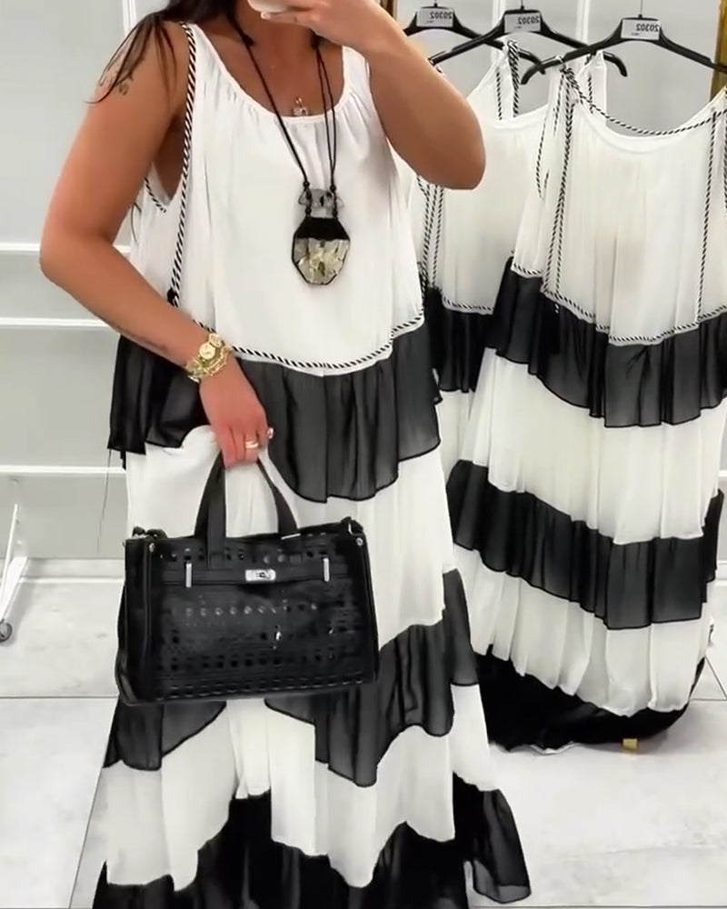 Kleid Rundhals Ärmellos Colorblock