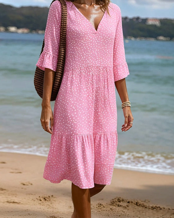 Kleid Kleiner Tupfen Rüsche Ärmel